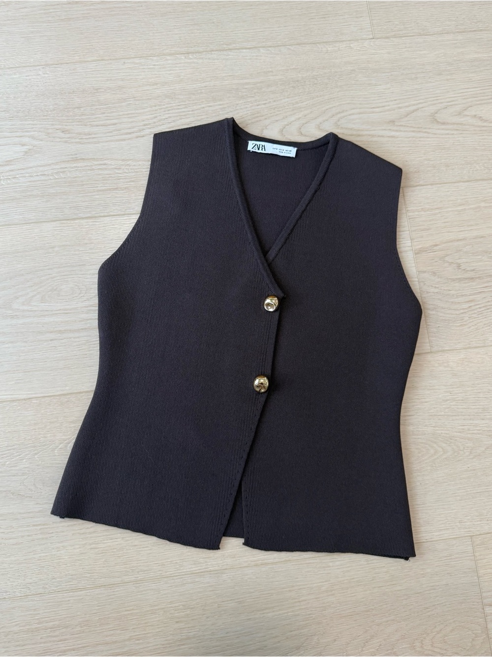 Zara Dark Brown Knit Vest with Gold Buttons